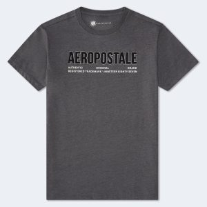 Aeropostale Authentic Logo Flocked Graphic Tee - Charcoal Heather Grey