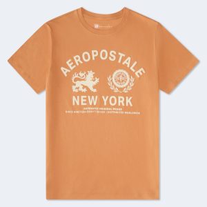 Aeropostale Lion Crest Flocked Graphic Tee - Citrus