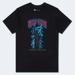 Aero Statue Of Liberty Lightning Graphic Tee - Hematite