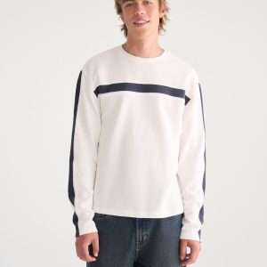 Long Sleeve Flat Stripes Rib-Knit Tee - Cream