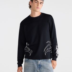 Long Sleeve Tribal Tattoo Boxy Mesh Jersey - Black Fox