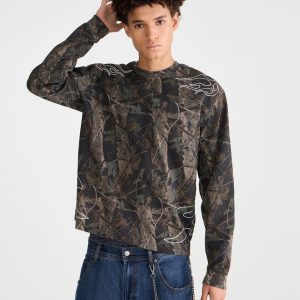Long Sleeve Forest Camo Tribal Tattoo Boxy Mesh Jersey - Garland