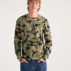 Long Sleeve Camo Star Flame Graphic Thermal Tee - Garland