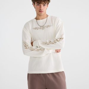 Long Sleeve NYC Tattoo Graphic Thermal Tee - Cream