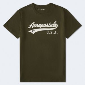 Aeropostale USA Script Appliqué Graphic Tee - Mossy Green