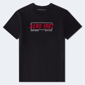 Aeropostale 1987 Box Logo Appliqué Graphic Tee - Black Fox