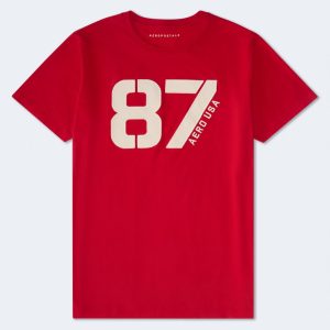 Oversized 87 Appliqué Graphic Tee - Vinyl Red
