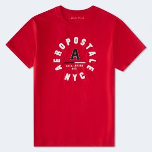 Aeropostale NYC Circle Appliqué Graphic Tee - Vinyl Red
