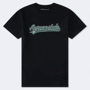 Aeropostale 87 Script Appliqué Graphic Tee - Black Fox