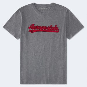 Aeropostale 87 Script Appliqué Graphic Tee - Med Hthr Grey