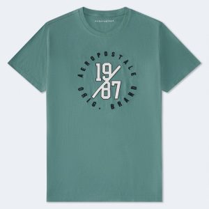 Aeropostale 1987 Circle Appliqué Graphic Tee - Real Teal