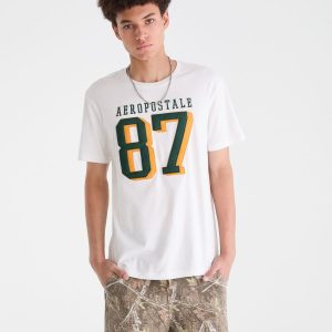 Aeropostale Large 87 Appliqué Graphic Tee - Cream