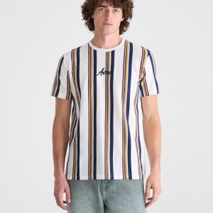 Vertical Stripe Logo Graphic Tee - Cream