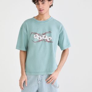 Floral Tattoo Boxy Graphic Tee - Zingy Teal