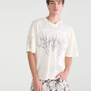 Tattoo V-Neck Mesh Jersey - Cream