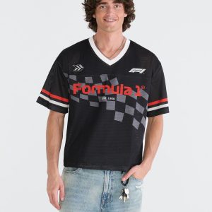 Formula 1® Checkered Flag Boxy V-Neck Jersey - Black