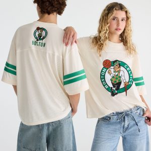 Boston Celtics Sleeve Stripes Mesh Top - Cream