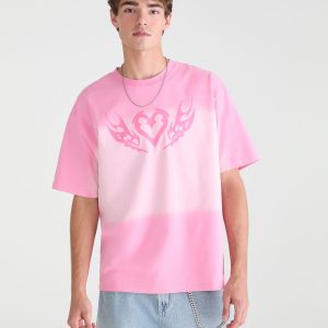 Heart Tattoo Tie-Dye Graphic Tee - Pink Bluff