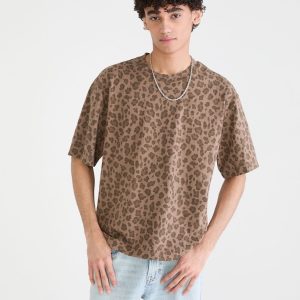 Leopard Print Heavyweight Crew Tee - Biscuit