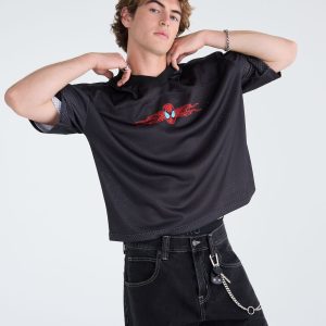 Marvel | Aéropostale Spider-Man V-Neck Boxy Mesh Jersey - Black