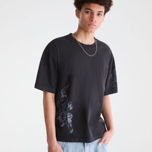 Fire Tiger Washed Graphic Tee - Hematite