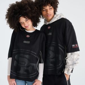 San Francisco 49ers Striped Mesh Top - Black