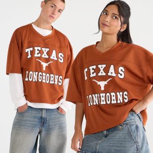 Texas Longhorns Boxy Mesh V-Neck Top - Goldfish