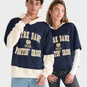 Notre Dame Fightin' Irish Boxy Mesh V-Neck Top - Navy