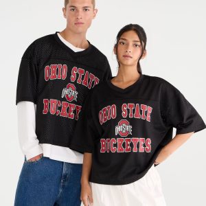 Ohio State Buckeyes Boxy Mesh V-Neck Top - Black