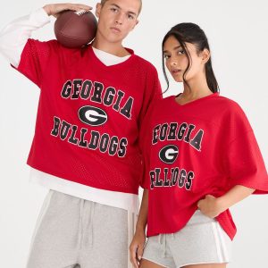 Georgia Bulldogs Boxy Mesh V-Neck Top - Red
