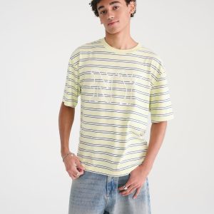 NY Striped Heavyweight Boxy Graphic Tee - Starshine Yellow