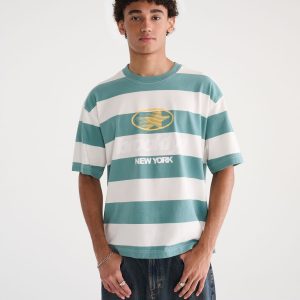 Brooklyn Star Striped Heavyweight Boxy Graphic Tee - Blue Coral