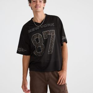 New York 87 V-Neck Boxy Mesh Jersey - Black