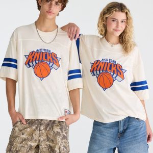 New York Knicks Sleeve Stripes Mesh Top - Cream
