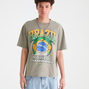 Brazil Football Relaxed Graphic Tee - Grey