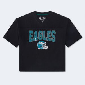 Philadelphia Eagles Boxy V-Neck Graphic Tee - Washed Black