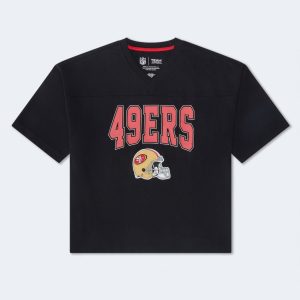 San Francisco 49ers Boxy V-Neck Graphic Tee - Washed Black