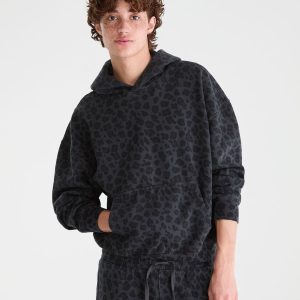 Cloud Soft Leopard Print Boxy Pullover Hoodie - Magnet