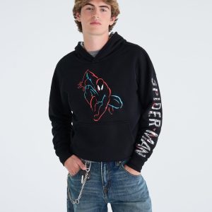 Marvel | Aéropostale Spider-Man Silhouette Boxy Pullover Hoodie - Black