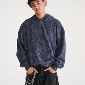 Cloud Soft Snake Print Boxy Pullover Hoodie - Lava Stone