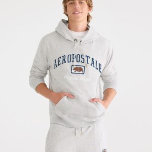 Aeropostale Bear Heritage Pullover Hoodie - Light Heather Grey