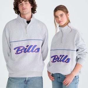 Buffalo Bills Quarter-Zip Sweatshirt - Light Heather Grey