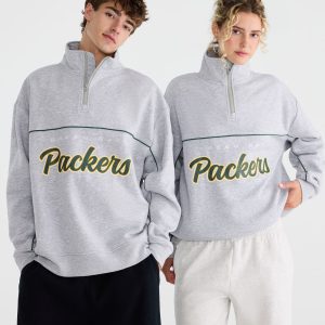 Green Bay Packers Quarter-Zip Sweatshirt - Light Heather Grey