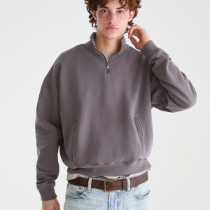 Cloud Soft Boxy Quarter-Zip Sweatshirt - Gargoyle