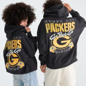 Green Bay Packers Logo Pullover Hoodie - Washed Black