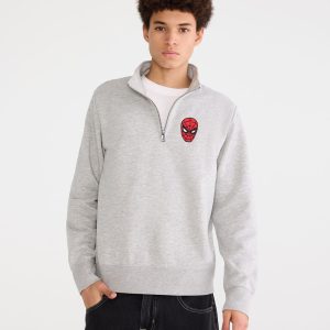 Marvel | Aéropostale Spider-Man Fleece Quarter-Zip Sweatshirt - Light Heather Grey