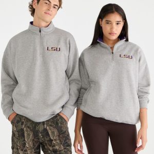 LSU Tigers Quarter-Zip Sweatshirt - Light Heather Grey