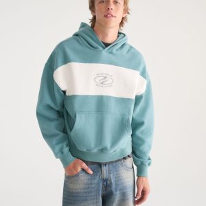 Cloud Soft Aeropostale Colorblock Boxy Pullover Hoodie - Blue Coral