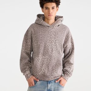 Cloud Soft Leopard Print Boxy Pullover Hoodie - Light Brown