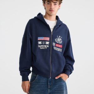 Cloud Soft Aeropostale Worldwide Boxy Full-Zip Hoodie - Cadet Navy